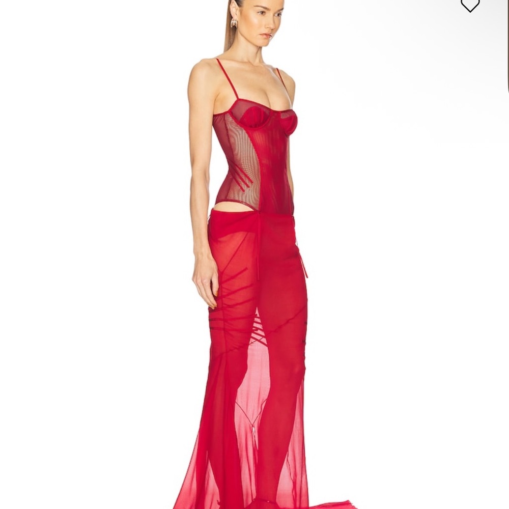 The Attico Red Sheer Chemise - Picture 2 of 6